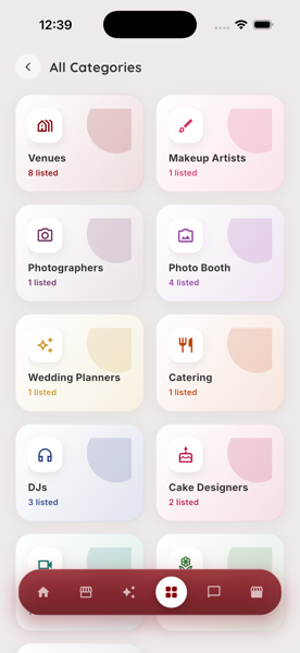 Reservo app — all vendor categories