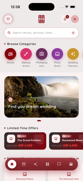 Reservo app home screen — browse categories and offers