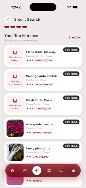 Reservo app — smart search top matches